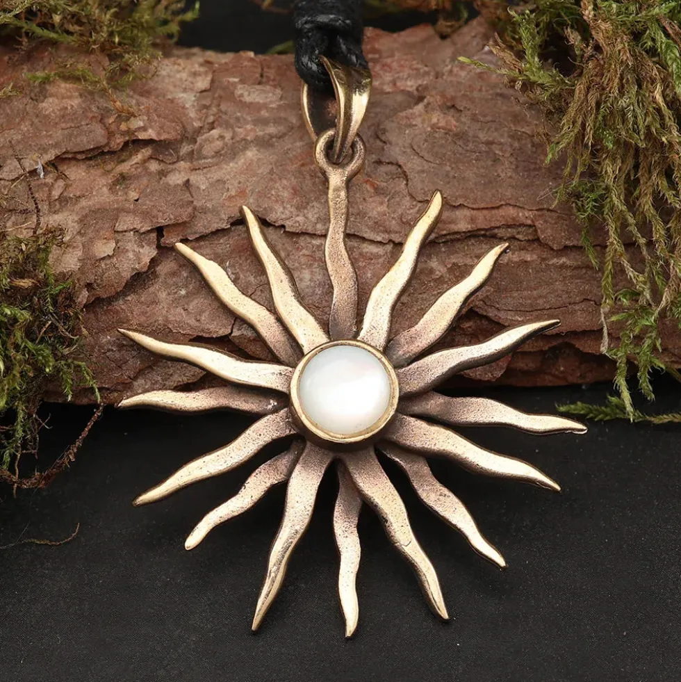 Sonnen Anhänger Perlmutt Schmuck Bronze Kette