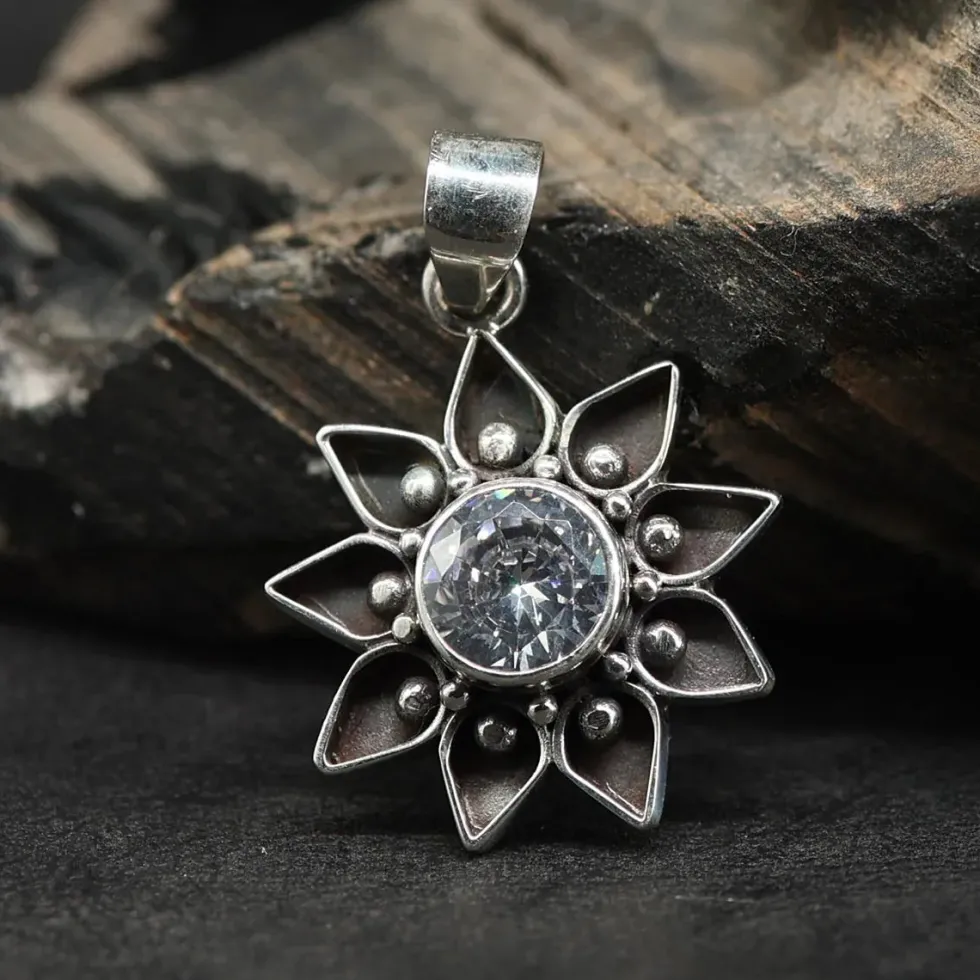 Sonnen Anhänger Zirkonia glasklar 925 Silber