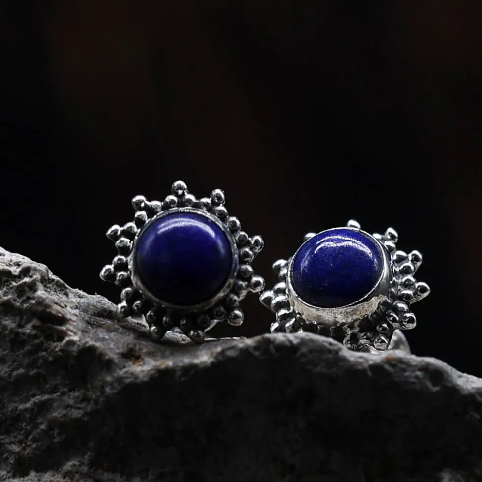 Sonnen Ohrstecker Lapislazuli Damen Ohrring 925 Silber (Paar)