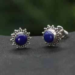 Sonnen Ohrstecker Lapislazuli Damen Ohrring 925 Silber (Paar)