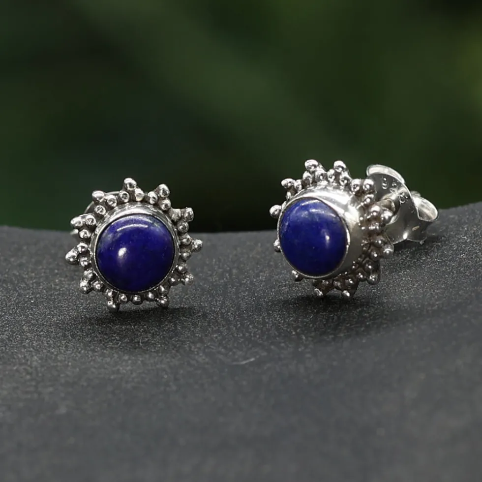 Sonnen Ohrstecker Lapislazuli Damen Ohrring 925 Silber (Paar)