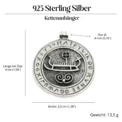 Sonnenschiff 925 Silber Wikinger Schmuck Anhänger