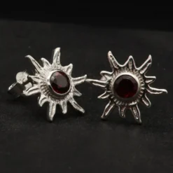 Sonne Ohrstecker Edelstein Granat 925er Silber Ohrschmuck (Paar)