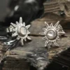 Sonne Ohrstecker Edelstein Mondstein 925er Silber Ohrschmuck (Paar)