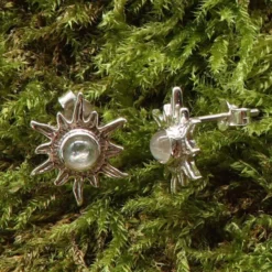 Sonne Ohrstecker Edelstein Mondstein 925er Silber Ohrschmuck (Paar)