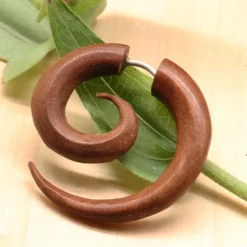 Spirale Holz Ohrschmuck Fake Piercing rotes Holz (Paar)