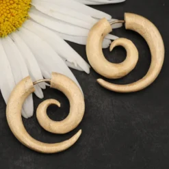 Spirale Holz Ohrschmuck Fake Piercing weißes Holz (Paar)