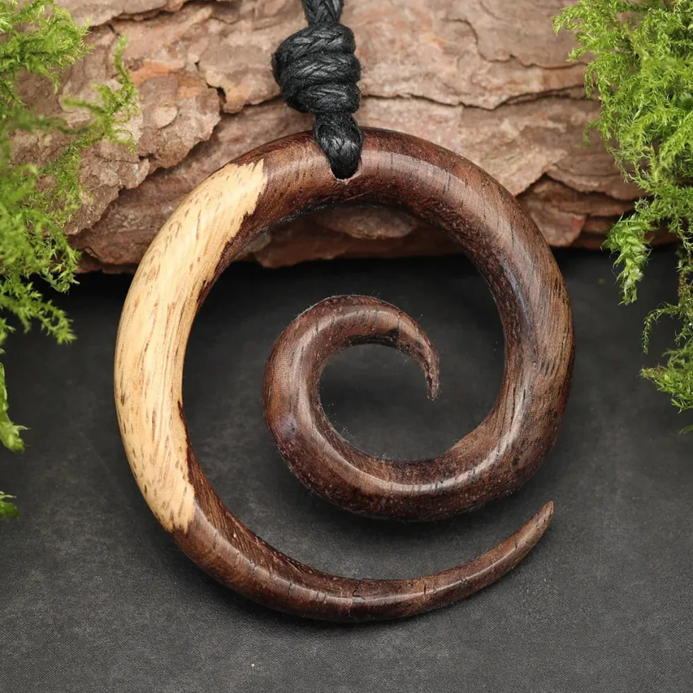 Spiralen Holz Halskette 3,5 cm 2-farbig Kette Schmuck