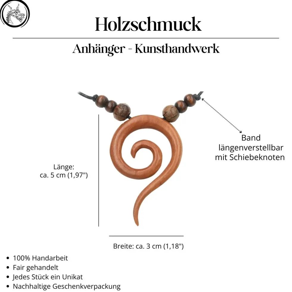 Spiralen Kette rotes Holz Schmuck Anhänger