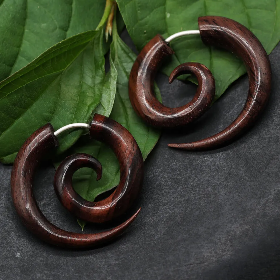 Spirale Ohrschmuck Holz Fake Piercing Ohrring (Paar)