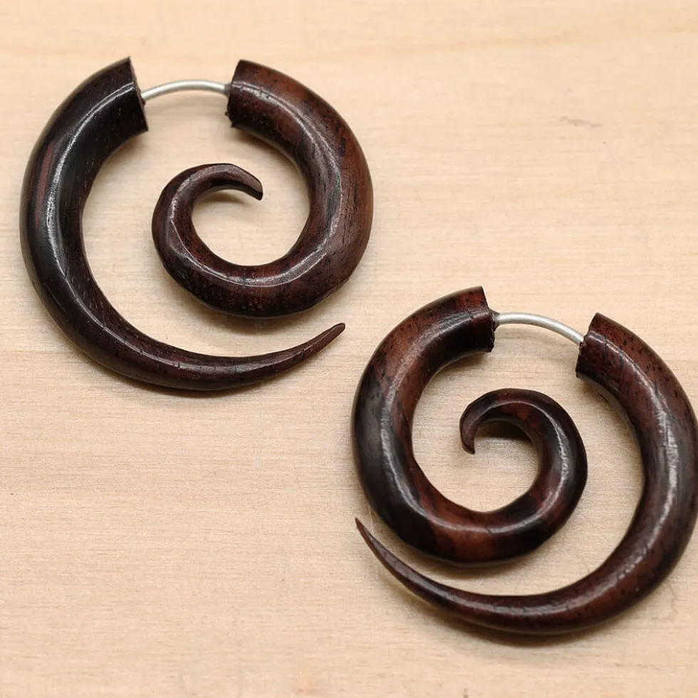 Spirale Ohrschmuck Holz Fake Piercing Ohrring (Paar)