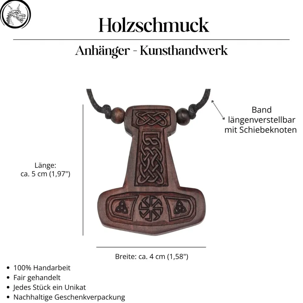 Thorshammer Anhänger Holz Wikingerschmuck