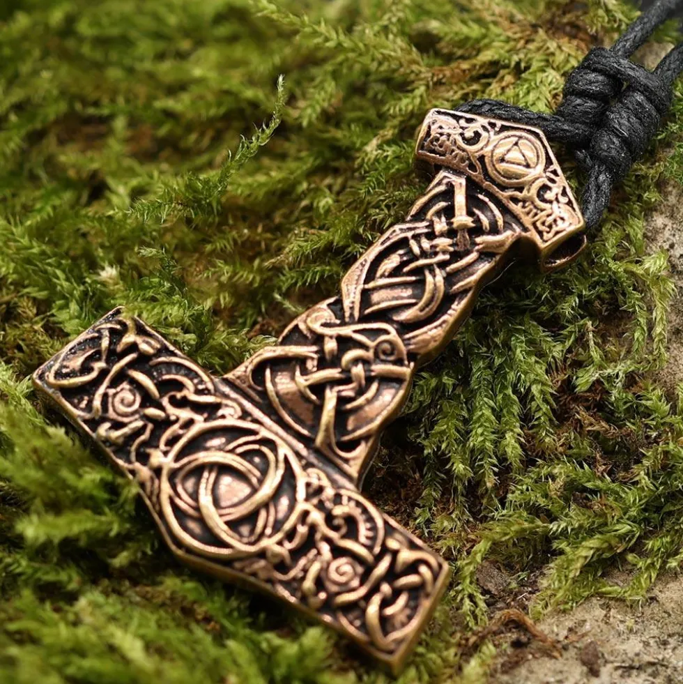 Thorshammer Anhänger Schmuck Kette massiv Bronze