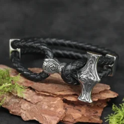 Thorshammer Armband Leder mit Edelstahl Schiebe Verschluss