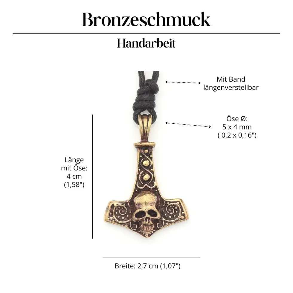 Thors Hammer Bronzeschmuck Anhänger mit Totenkopf