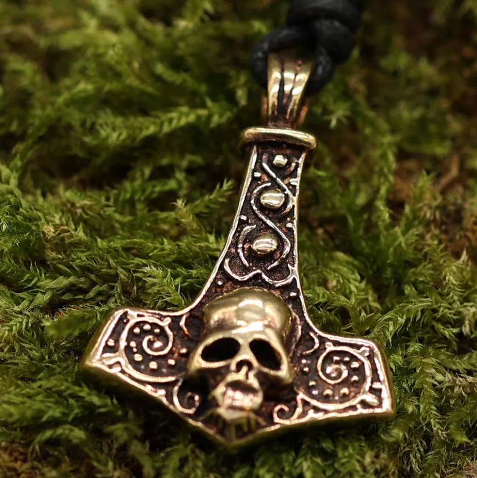Thors Hammer Bronzeschmuck Anhänger mit Totenkopf