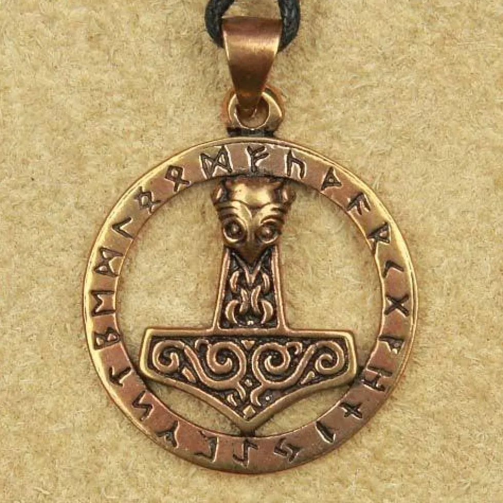 Thors Hammer mit Runen Bronze Schmuck Anhänger