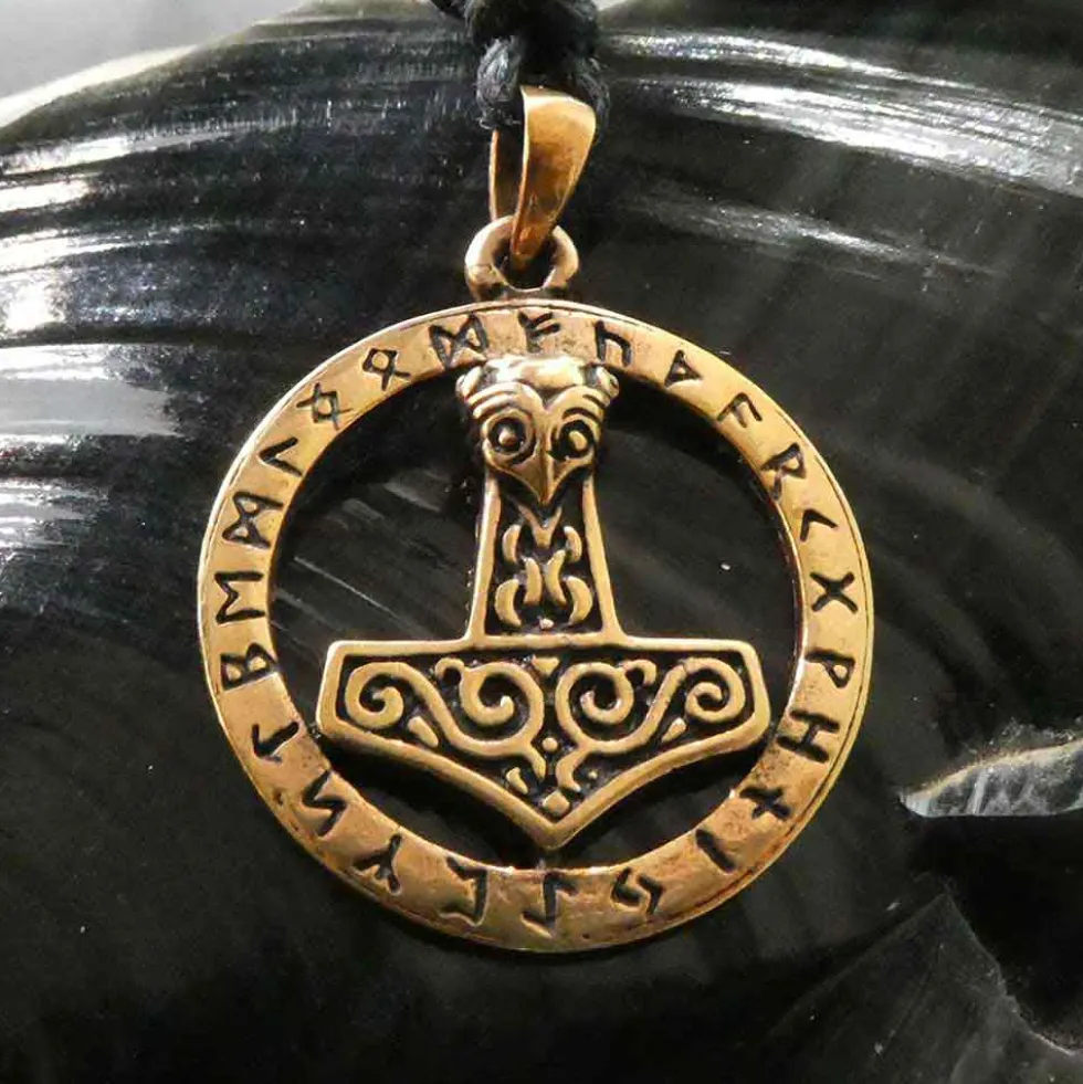 Thors Hammer mit Runen Bronze Schmuck Anhänger