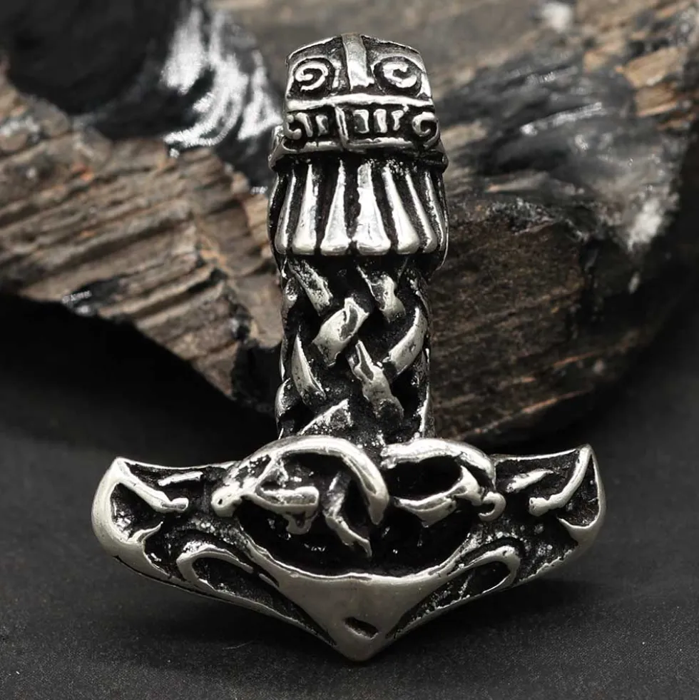 Thors Hammer Schmuck Anhänger massiv Silber geflochten 925 Silber