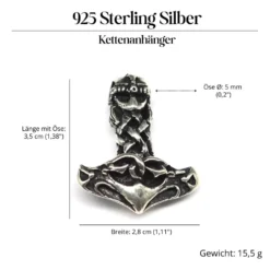 Thors Hammer Schmuck Anhänger massiv Silber geflochten 925 Silber