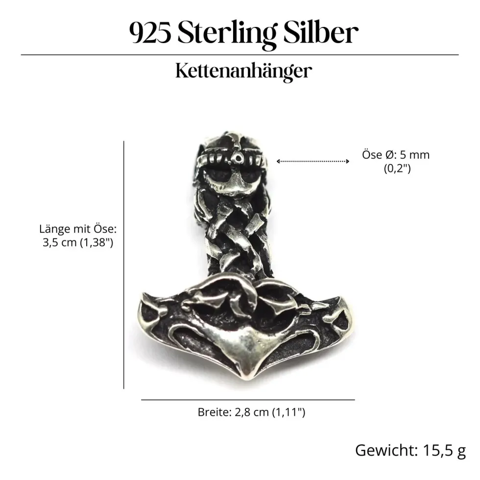 Thors Hammer Schmuck Anhänger massiv Silber geflochten 925 Silber