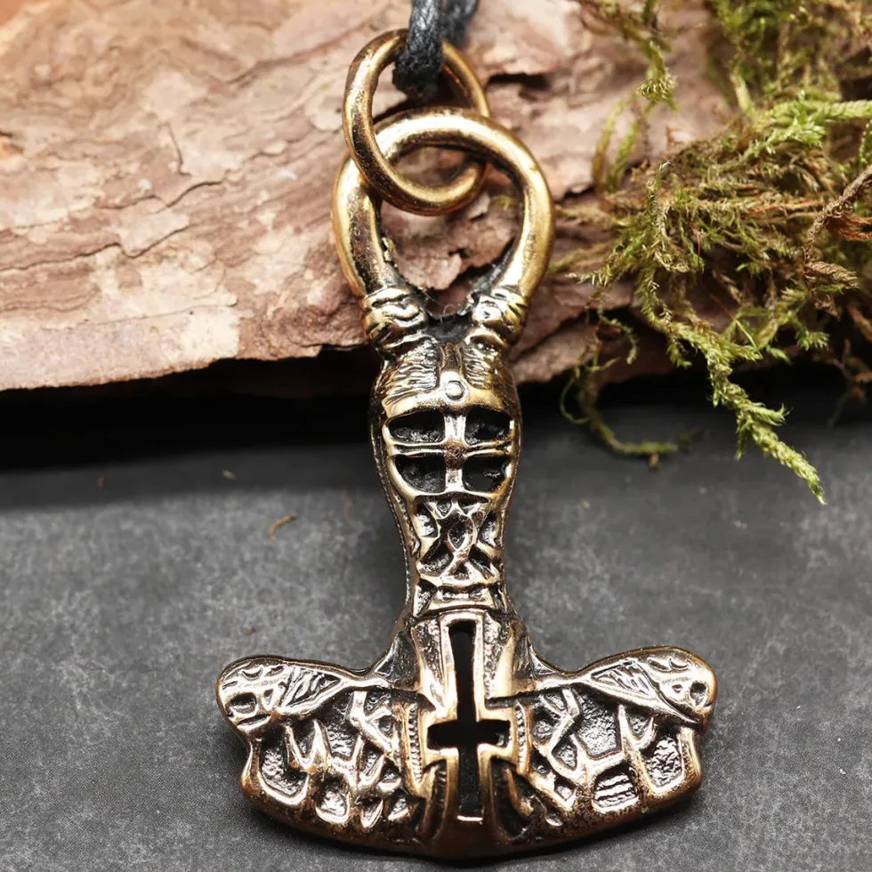Thors Hammer Schmuck Bronze Wikinger Anhänger mit Kreuz