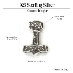 Thors Hammer Schmuck Kettenanhänger 925 Silber