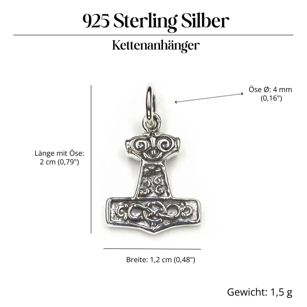 Thors Hammer Schmuck mini Kettenanhänger 925 Silber
