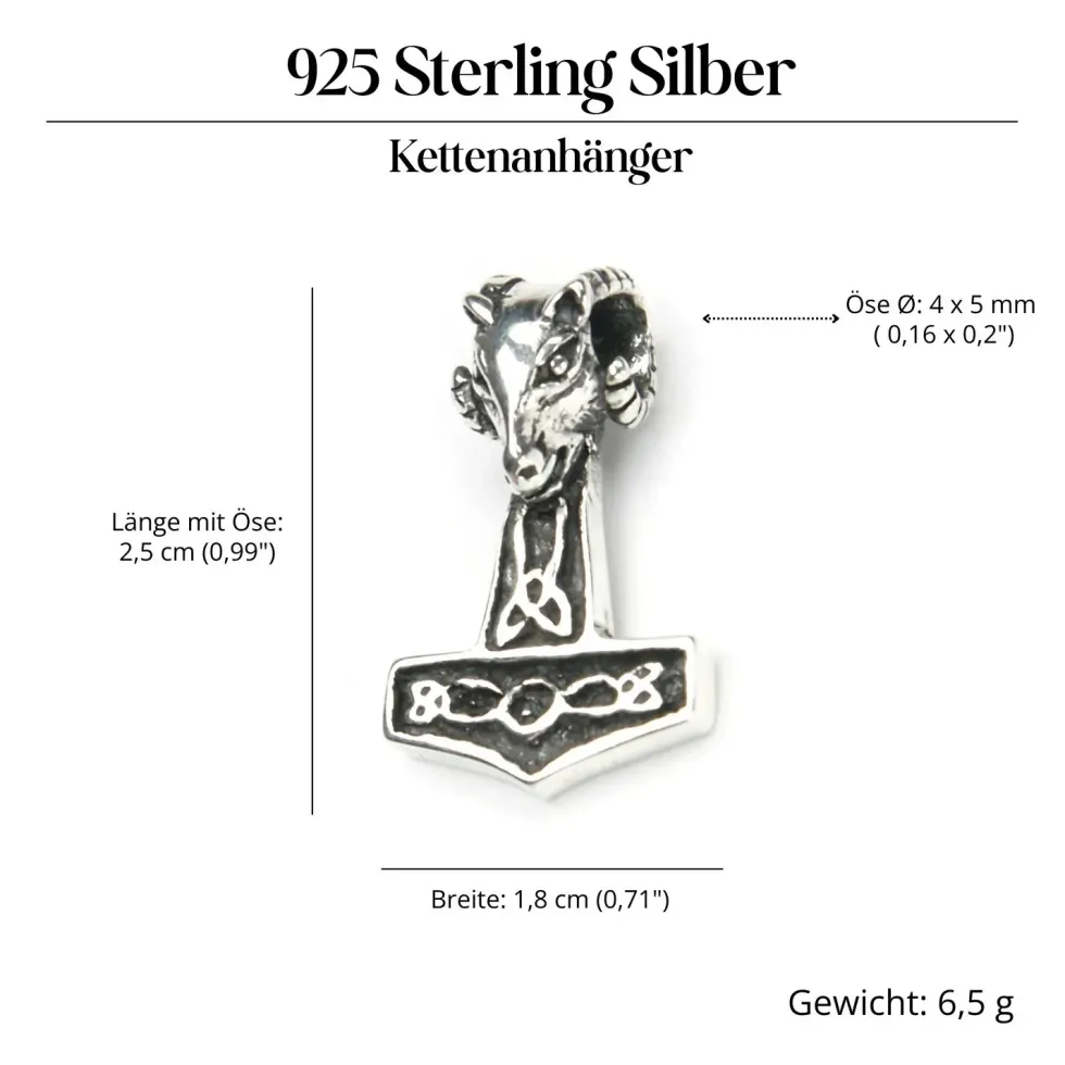 Thors Hammer Schmuck Widderkopf Silber Anhänger 925 Silber