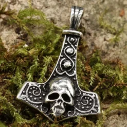 Thors Hammer Totenkopf Schmuck Anhänger aus Silber 925