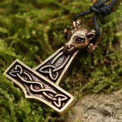 Thors Hammer Widderkopf Bronze Anhänger Schmuck
