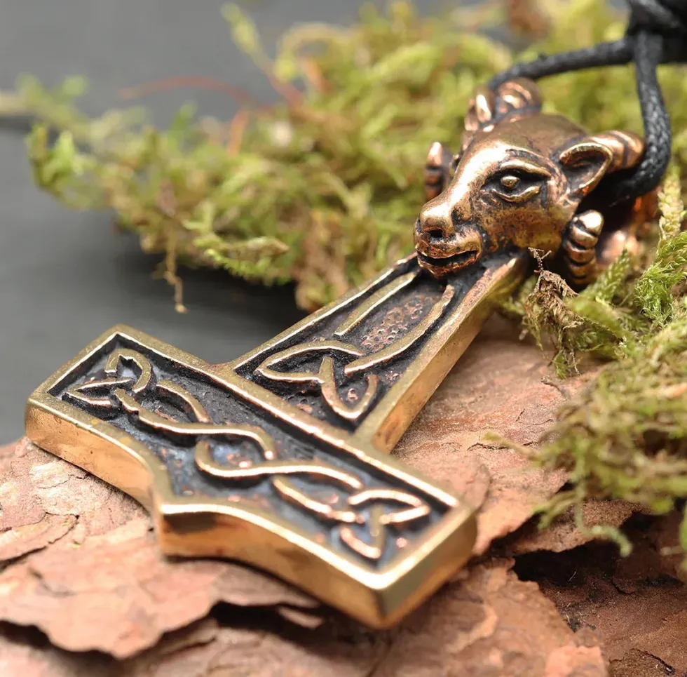 Thors Hammer Widderkopf Bronze Anhänger Schmuck