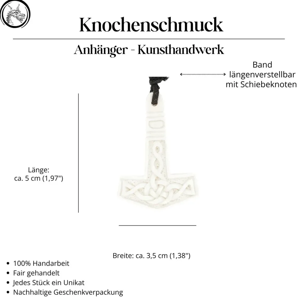 Thors Hammer Wikinger Anhänger Kette Knochen schmuck Handarbeit