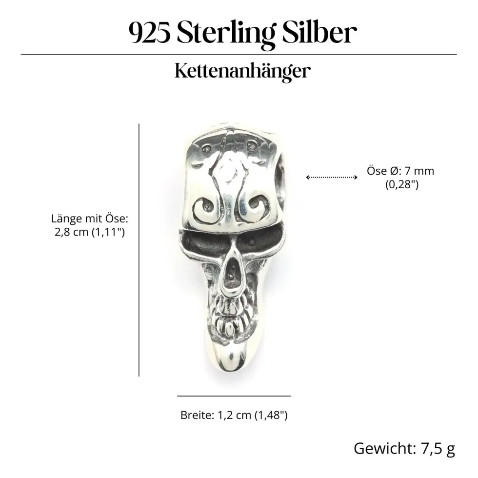 Totenkopf Anhänger Skull außergewöhnlich 925 Silber Gothic Biker Schmuck