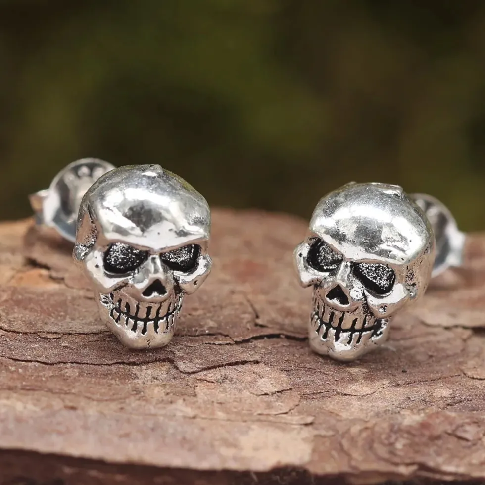 Totenkopf breit Ohrstecker Sterlingsilber Ohrschmuck