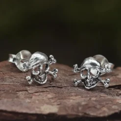 Totenkopf Crossbone Ohrstecker 925 Silber Ohrschmuck