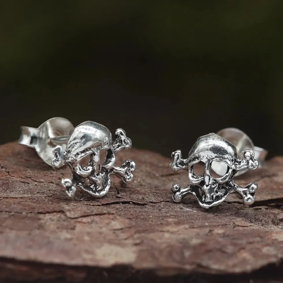 Totenkopf Crossbone Ohrstecker 925 Silber Ohrschmuck