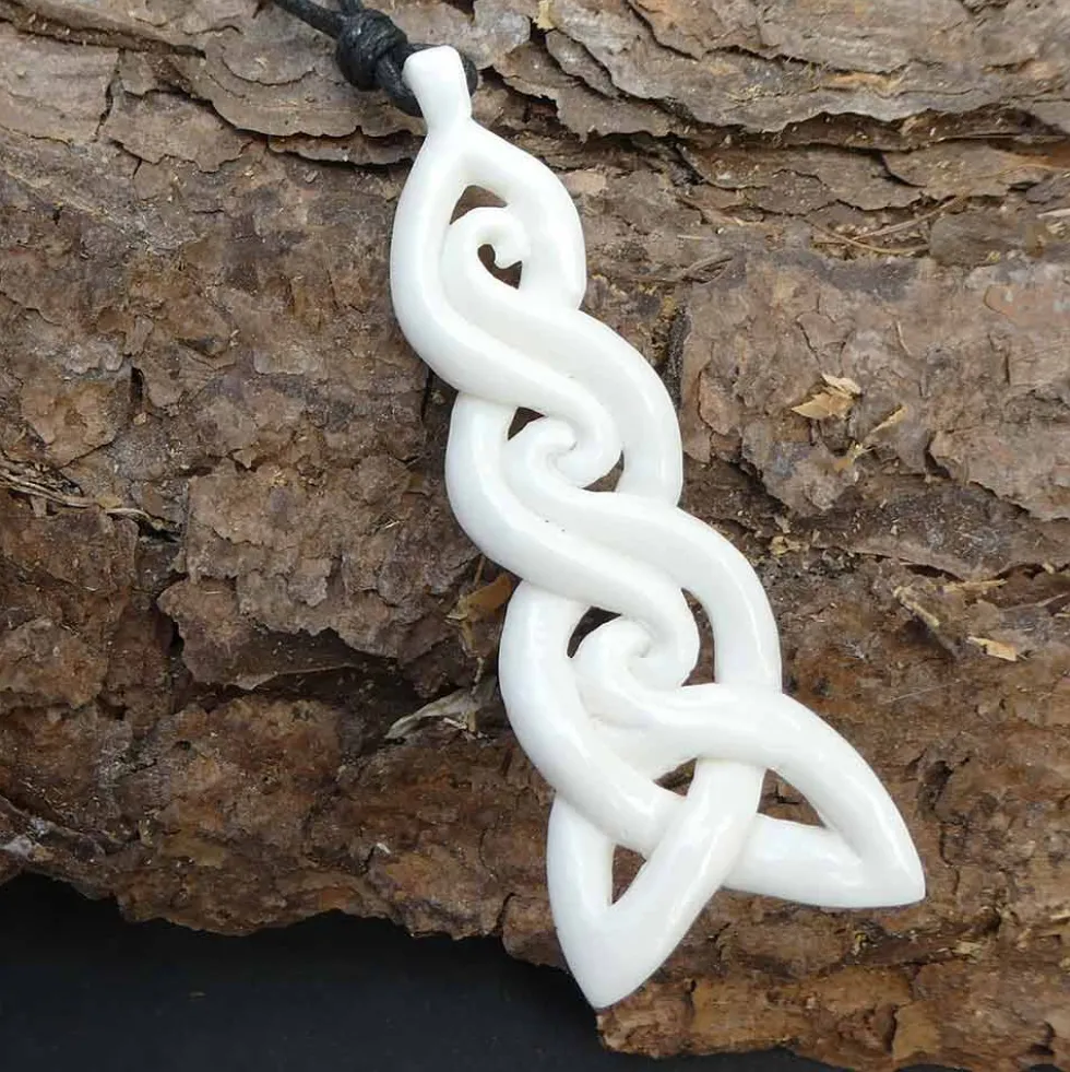 Trinity Swirl Knochen Anhänger Kette Kunst Handwerk geschnitzt-