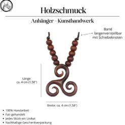 Triskele Schmuck zweifarbig gemasert Holz mit Kokos Perlen