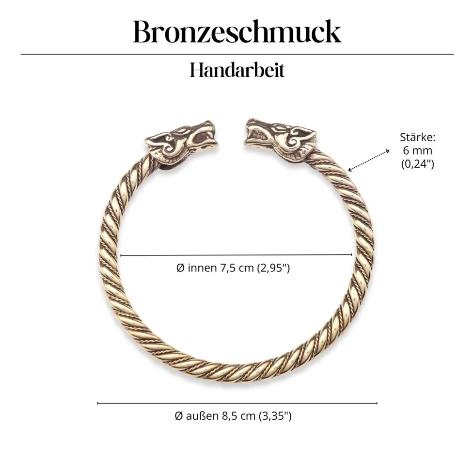 Wikinger Armreif XXL innen 7,5cm Bronze Himmelswölfe Hati Skalli