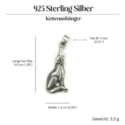 Wolf Schmuck Anhänger heulender Wolf 925 Silber