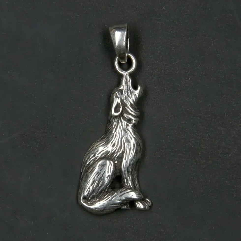 Wolf Schmuck Anhänger heulender Wolf 925 Silber