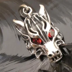 Wolf Schmuck Anhänger 925 Silber Wolfskopf rote Augen Zirkonia