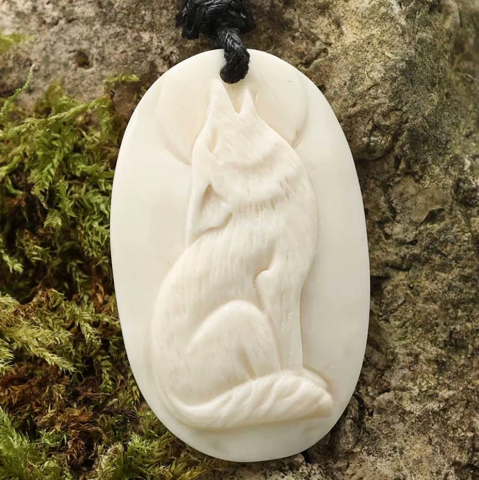 Wolf Schmuck aus Knochen Anhänger Kette
