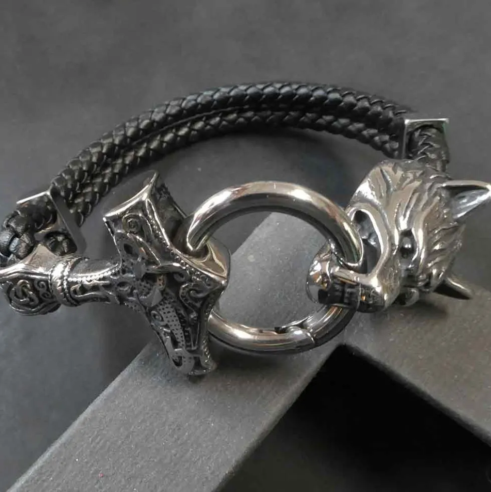 Wolf Thorshammer Armband Leder mit Edelstahl Klick Verschluss