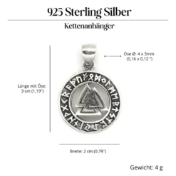 Wotans Knoten Schmuck mit Runen Anhänger 925 Silber