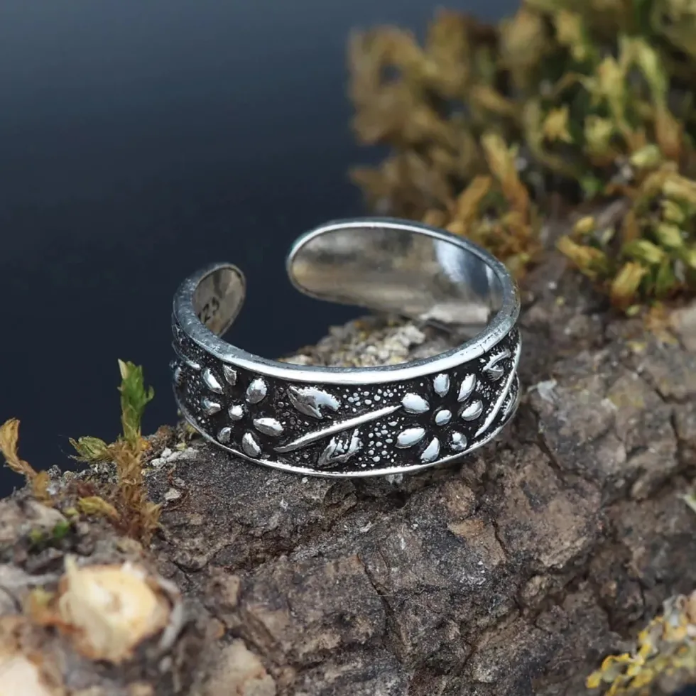 Zehenring Blume Schmuck Sommer 925 Silber Fußschmuck