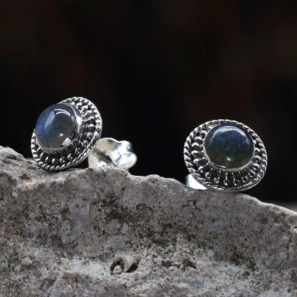 Zeitlose Ohrstecker Labradorit Damen Ohrring 925 Silber (Paar)