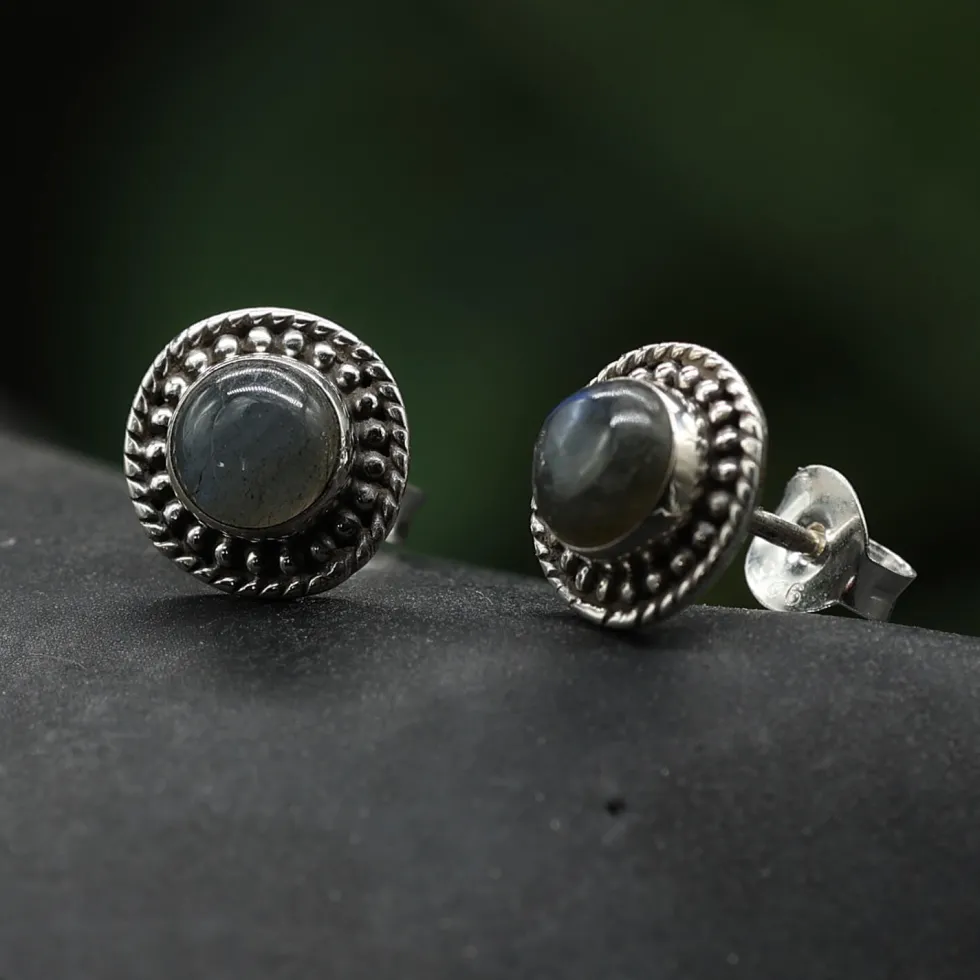 Zeitlose Ohrstecker Labradorit Damen Ohrring 925 Silber (Paar)