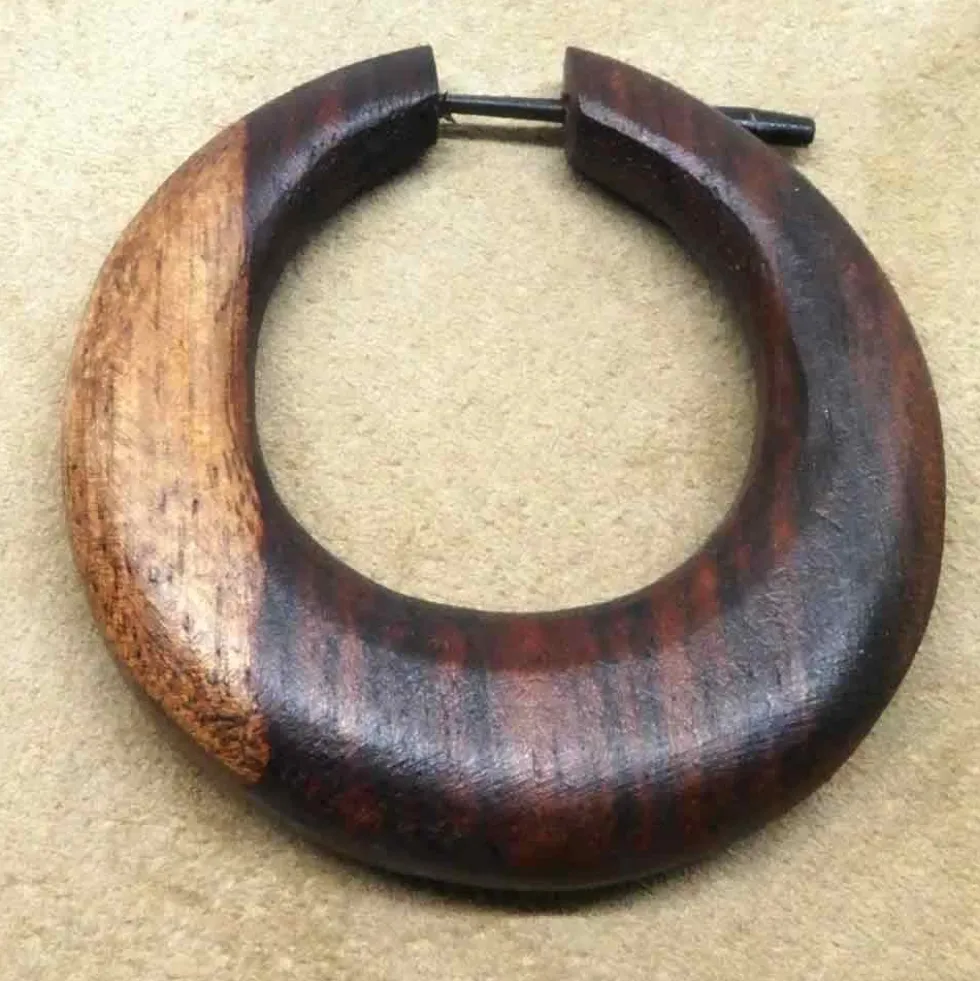 Zweifarbig gemaserte Holz Creole Ohrschmuck 5,5cm Holzohrring (Paar)